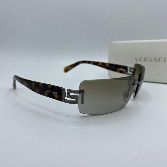 Versace Rimless Sunglasses Vintage Tortoiseshell Diamante MOD 2017-B 1001/13 y2k - Picture 2 of 16